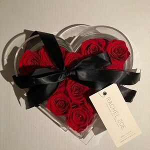 Rachel Zoe Preserved Real Red Roses Heart Shaped Clear Box with Ribbon 13 Roses.